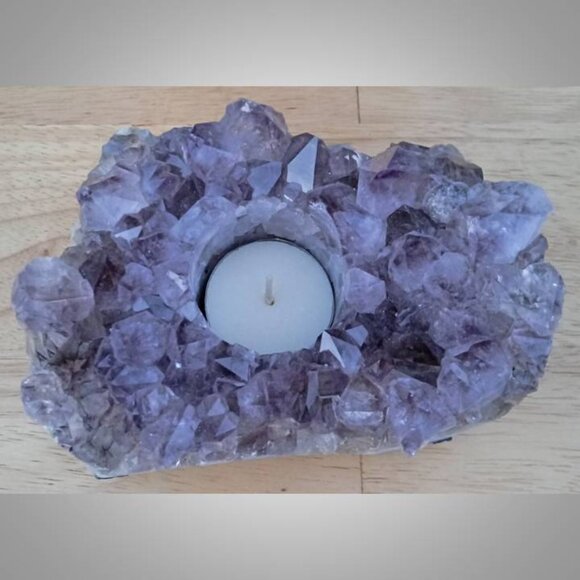 AMETHYST tea light candle, sphere or egg holder stone crystal rock  01 - Picture 9 of 9